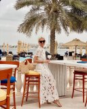 Spring/Summer Short Sleeve Single-Breasted Lace Floral Mid-Length Dress