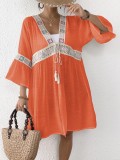 Women's cardigan sequin embroidery lace patchwork beach bikini blouse