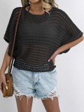 women's knitting hollow irregular bat sleeves loose blouse outerwear cover-up T-shirt tops