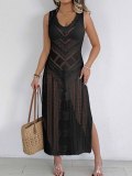 Beach bikini cover up women's sexy hollow knitting sleeveless holidays dress