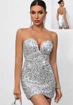 Summer women's sexy low back sequined dress