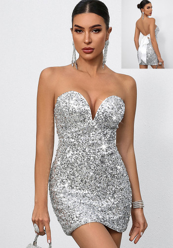 Summer women's sexy low back sequined dress