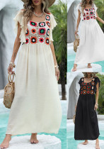 women's flowers patchwork bamboo ruffle long beach dress