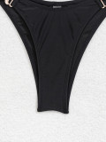 women solid color wide straps sexy bikini two pieces swimsuit