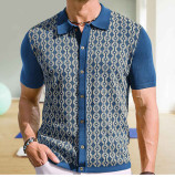 Men’s Summer Short-Sleeve Knitted Polo Shirt Turn-Down Collar