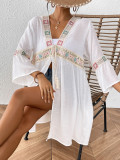 Women's cardigan sequin embroidery lace patchwork beach bikini blouse