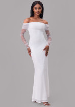 Spring women's chic sexy off shoulder mesh see-through long dress women wedding gown Spring women's chic sexy off shoulder mesh see-through long dress women wedding gown