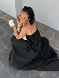 Summer Sleeveless Strapless Black Beach Holidays Dress