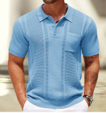 Men’s Polo Shirt Summer Solid Color Short-Sleeve Ribbed Knit Pullover Top