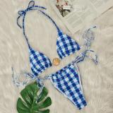 sexy Bikini plaid print shell pearl swimsuit