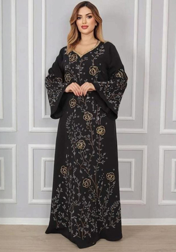Women's robe beaded abaya dress elegant loose career long dress