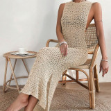 Summer Knitted Hollow Beach Sexy Cover-Up Slit Dress