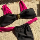 Color matching contrast two pieces swimsuit mesh skirt three-piece bikini