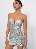 Summer women's sexy low back sequined dress