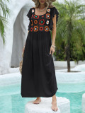women's flowers patchwork bamboo ruffle long beach dress