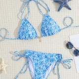 Bikini straps triangle floral pendant sexy two pieces swimsuit