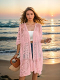 Women's sexy see-through lace embroidered cardigan beach bikini sun protection blouse