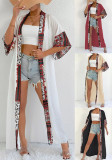 Women's sun protection cardigan women's contrast color patchwork long jacket beach bikini outerwear blouse