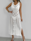 Beach bikini cover up women's sexy hollow knitting sleeveless holidays dress