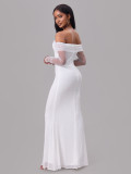 Spring women's chic sexy off shoulder mesh see-through long dress women wedding gown