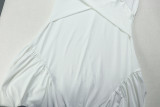 Elegant women's solid color pleated A-line V-neck short-sleeved low back long dress formal party dress