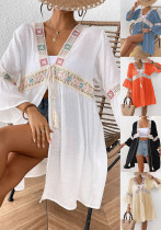 Women's cardigan sequin embroidery lace patchwork beach bikini blouse