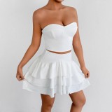 Sexy Strapless top Ruffled Cascading Short Skirt Two-Piece set