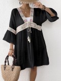 Women's cardigan sequin embroidery lace patchwork beach bikini blouse