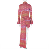 trendy women's clothing  print fashion irregular long-sleeved short bodycon dress