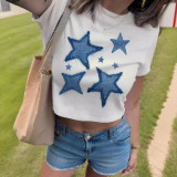 Women retro star Round Neck short-sleeved T-shirt