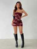 exy strapless bodycon Printed party mini dress