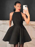 Spring/Summer Halter Neck Lace-Up Bow Low Back Sexy Slim Waist Black Dress