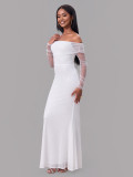 Spring women's chic sexy off shoulder mesh see-through long dress women wedding gown