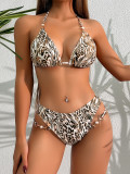 Women's leopard metal pendant two pieces swimsuit