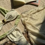 Color matching contrast two pieces swimsuit mesh skirt three-piece bikini