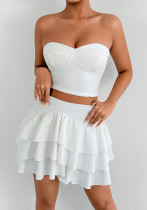 Sexy Strapless top Ruffled Cascading Short Skirt Two-Piece set