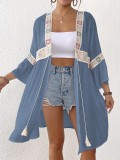 Women's cardigan sequin embroidery lace patchwork beach bikini blouse