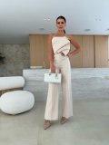 Solid Color Tight Fitting Strapless Low Back High Waist Wide Leg Jumpsuit
