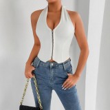 Women’s Sexy V-neck Halter Neck Low Back Crop Top