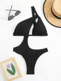 Women's solid color one-shoulder hollow sexy bikini