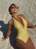 female sexy deep V halter neck One-piece swimsuit