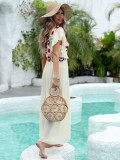 women's flowers patchwork bamboo ruffle long beach dress