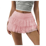 Multi-Layered Cake Skirt Sexy Fashion Lace Trim Mini Skirt
