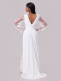 women's dress deep neck long sleeve wedding dress