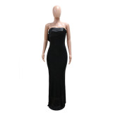 Women Sexy Strapless Satin Patchwork Sequin Fishtail Dress