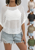 women's knitting hollow irregular bat sleeves loose blouse outerwear cover-up T-shirt tops
