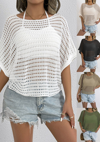 women's knitting hollow irregular bat sleeves loose blouse outerwear cover-up T-shirt tops