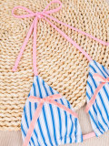 Sexy Low Back Striped Bikini V-neck Two-Piece Swimsuit