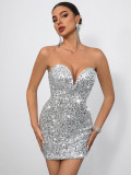 Summer women's sexy low back sequined dress