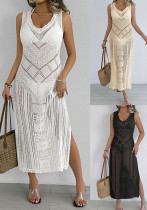 Beach bikini cover up women's sexy hollow knitting sleeveless holidays dress